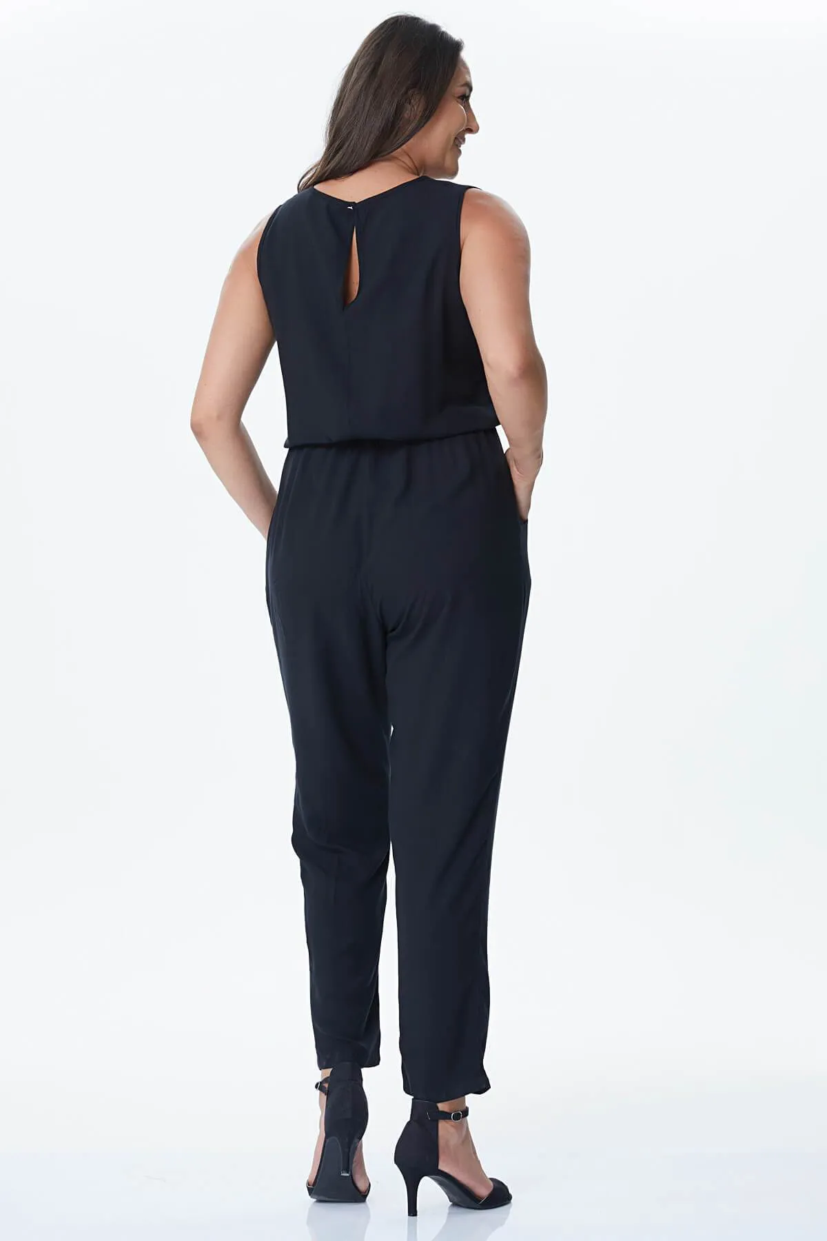 16212 Black Wrap Collar Jumpsuit