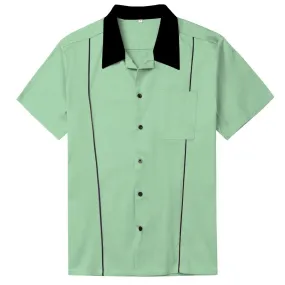 2022 Grey Brown Green Men Shirt Cotton Button Up Classic Retro Bowling Shirt short sleeve shirts