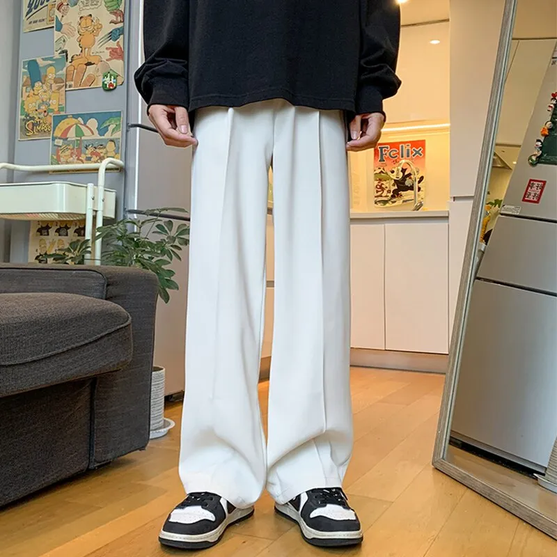 2023 New Men Suit Pants Solid Full Baggy Wide Leg Trousers Straight mop pants Bottoms Streetwear Oversize Unisex Casual Pants