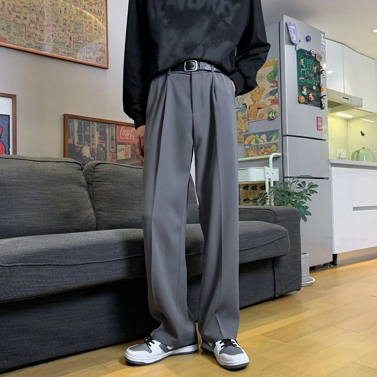 2023 New Men Suit Pants Solid Full Baggy Wide Leg Trousers Straight mop pants Bottoms Streetwear Oversize Unisex Casual Pants