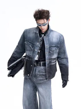 【24s Oct.】Black and Blue Gradient Retro Denim Jacket   Jeans