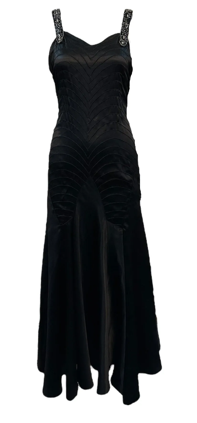 30s Black Satin Bias Cut Tea Length Gown with Matching  Bolero Jacket