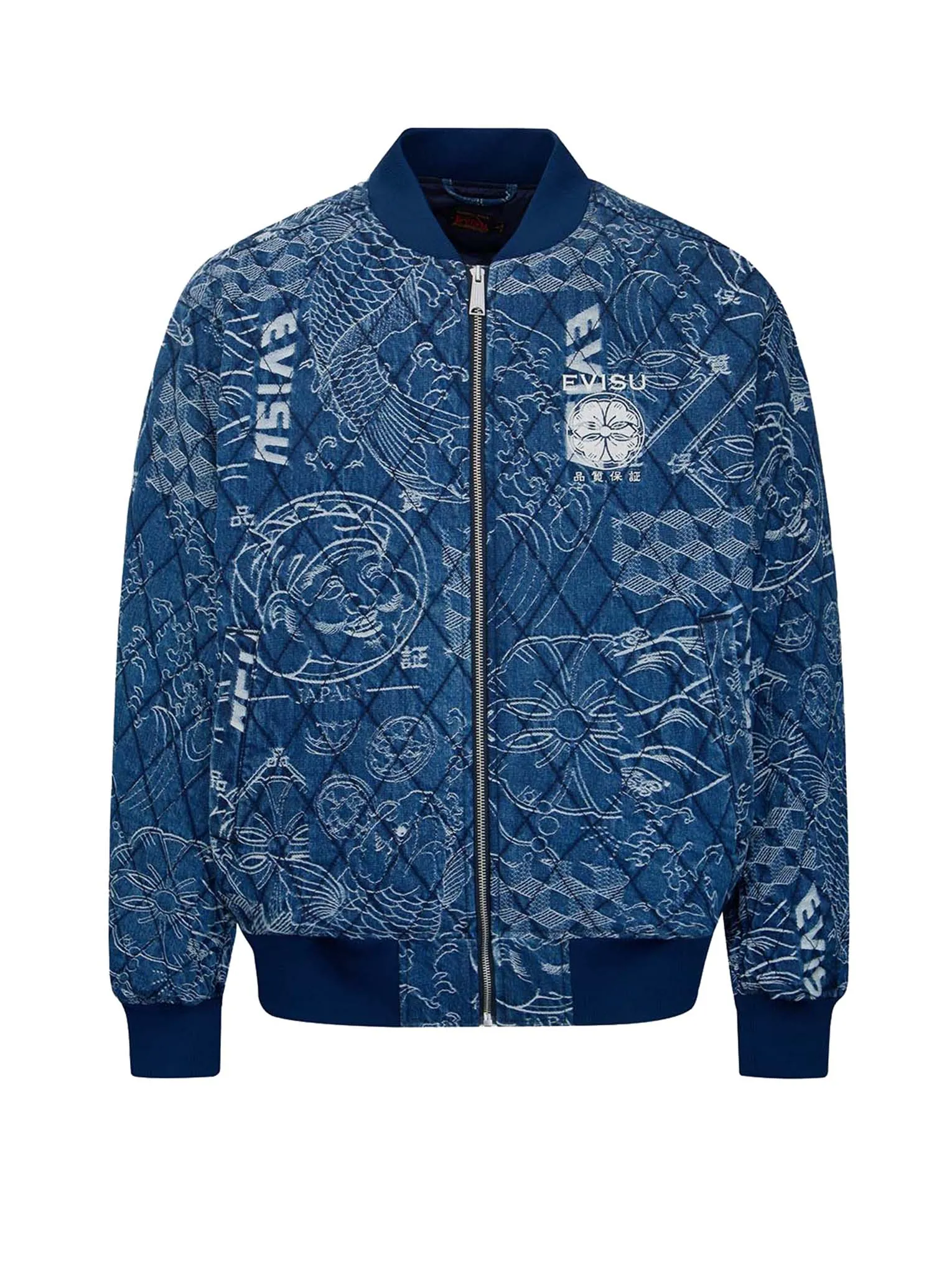 Allover Japanese-Pattern Jacquard Quilted Bomber Jacket