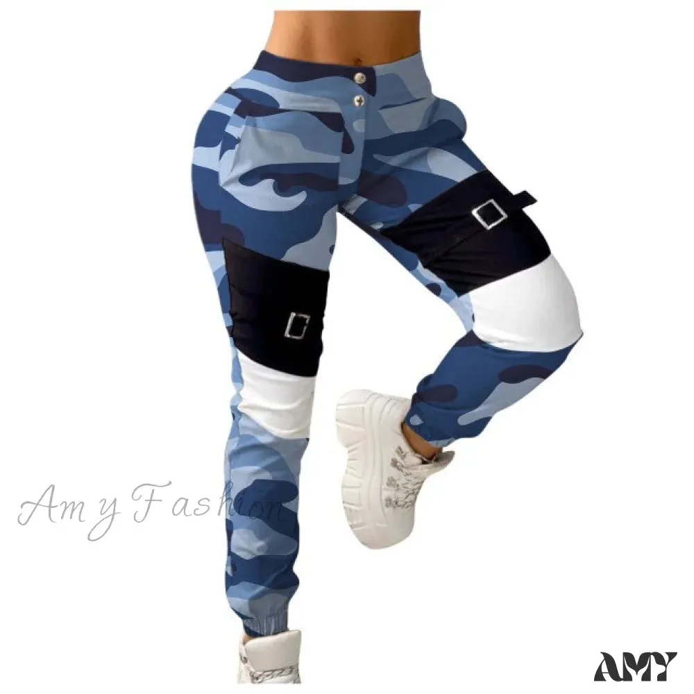 Amy Fashion - Stitching Camouflage Print Pants