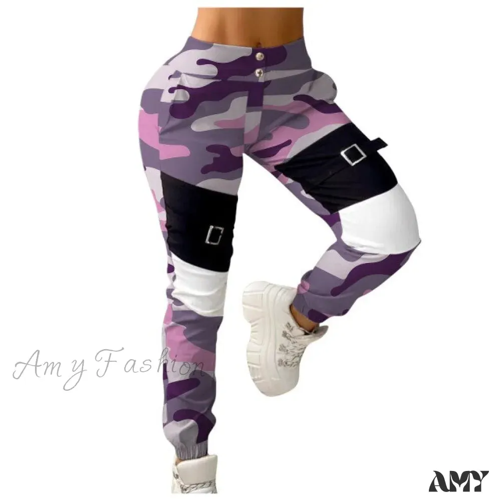 Amy Fashion - Stitching Camouflage Print Pants