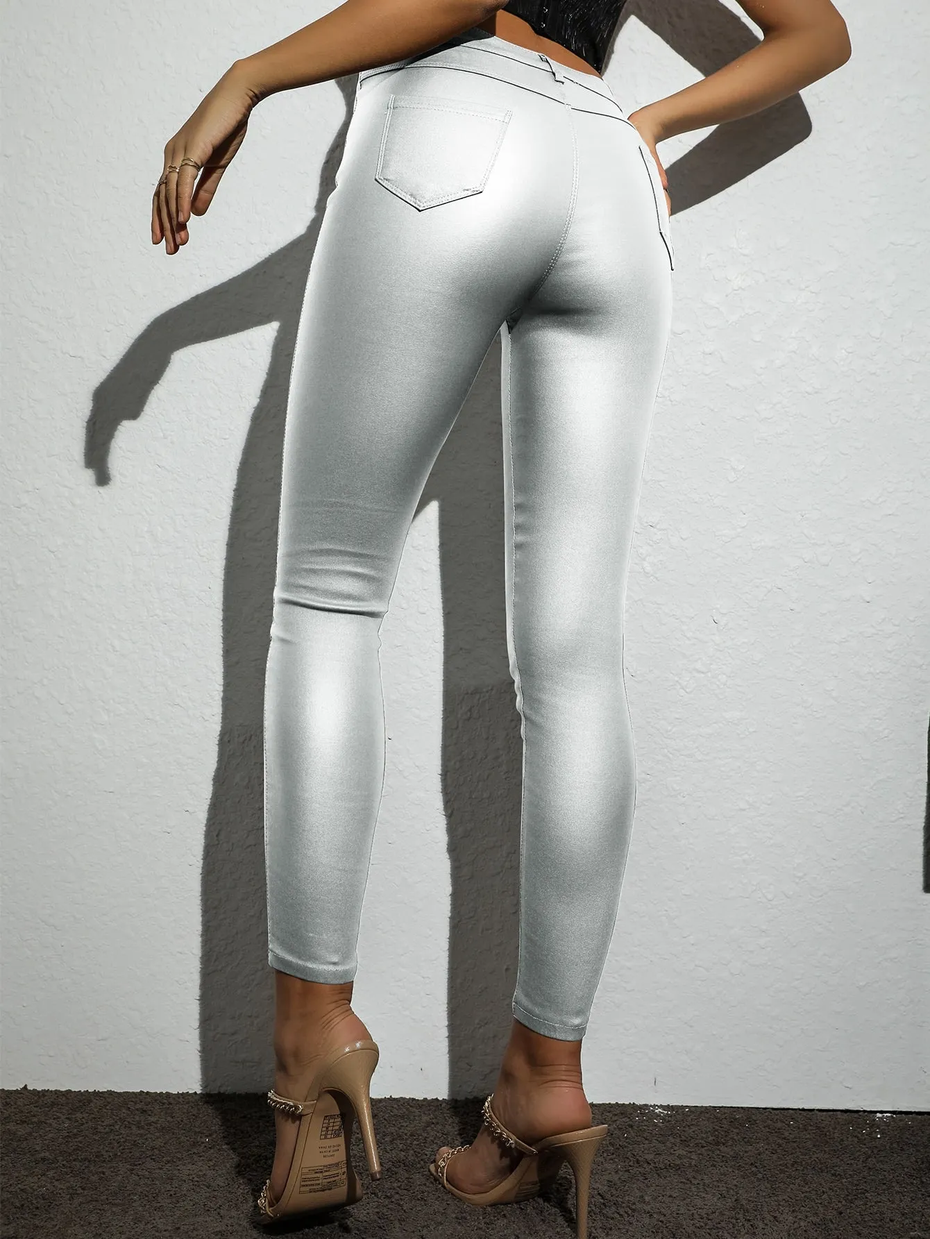 Apperloth A High Waist PU Leather Skinny Pants