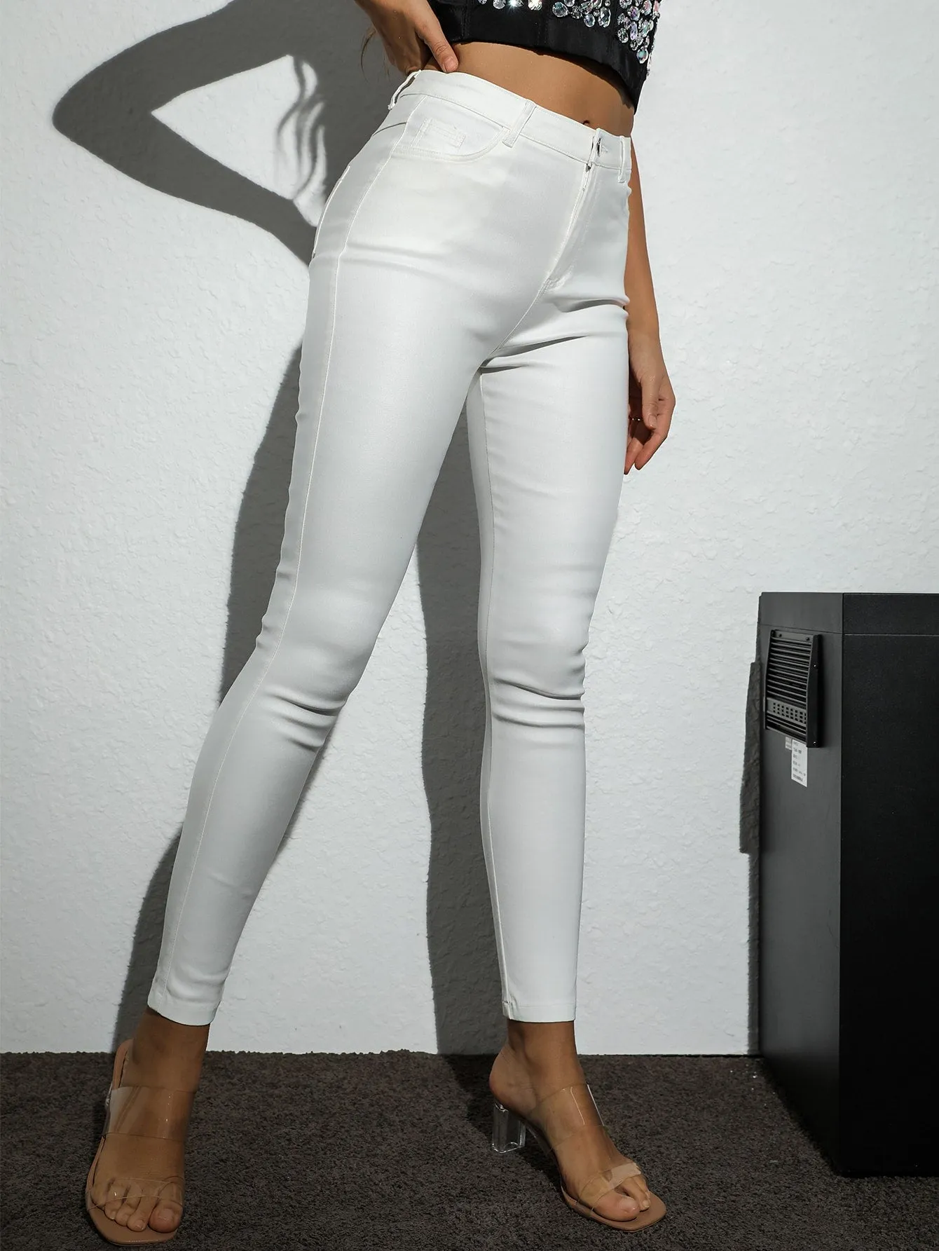 Apperloth A High Waist PU Leather Skinny Pants