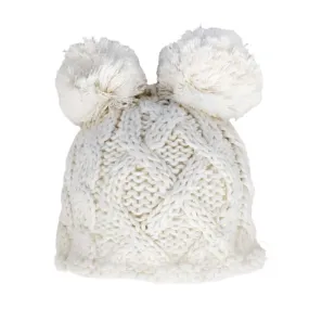 Aran Double Pom Pom Newborn Hat - White