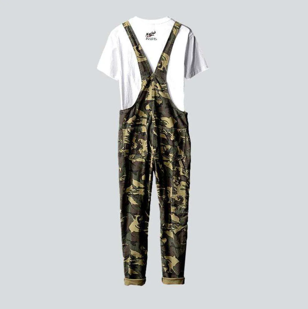 Army color men denim jumpsuit