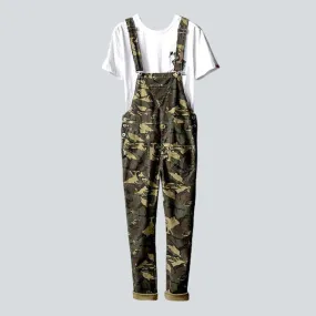 Army color men denim jumpsuit