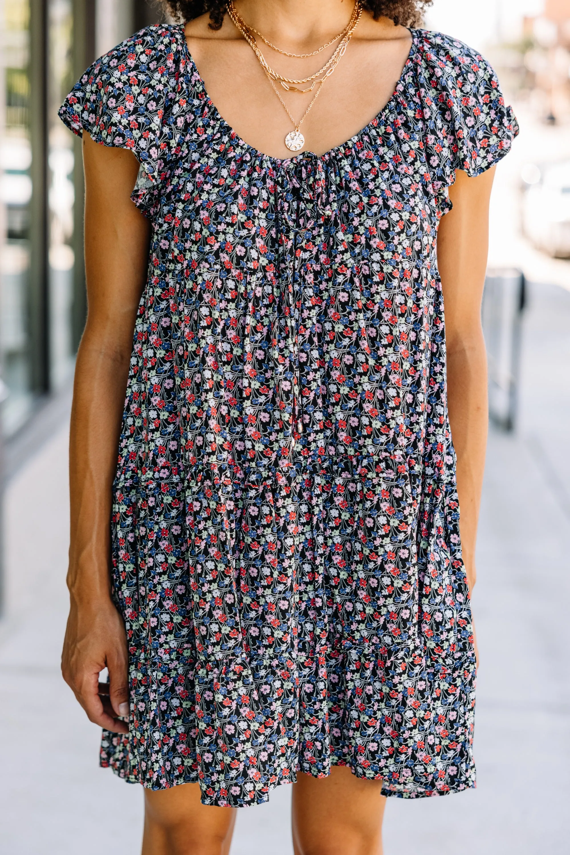 Ask Away Black Ditsy Floral Mini Dress