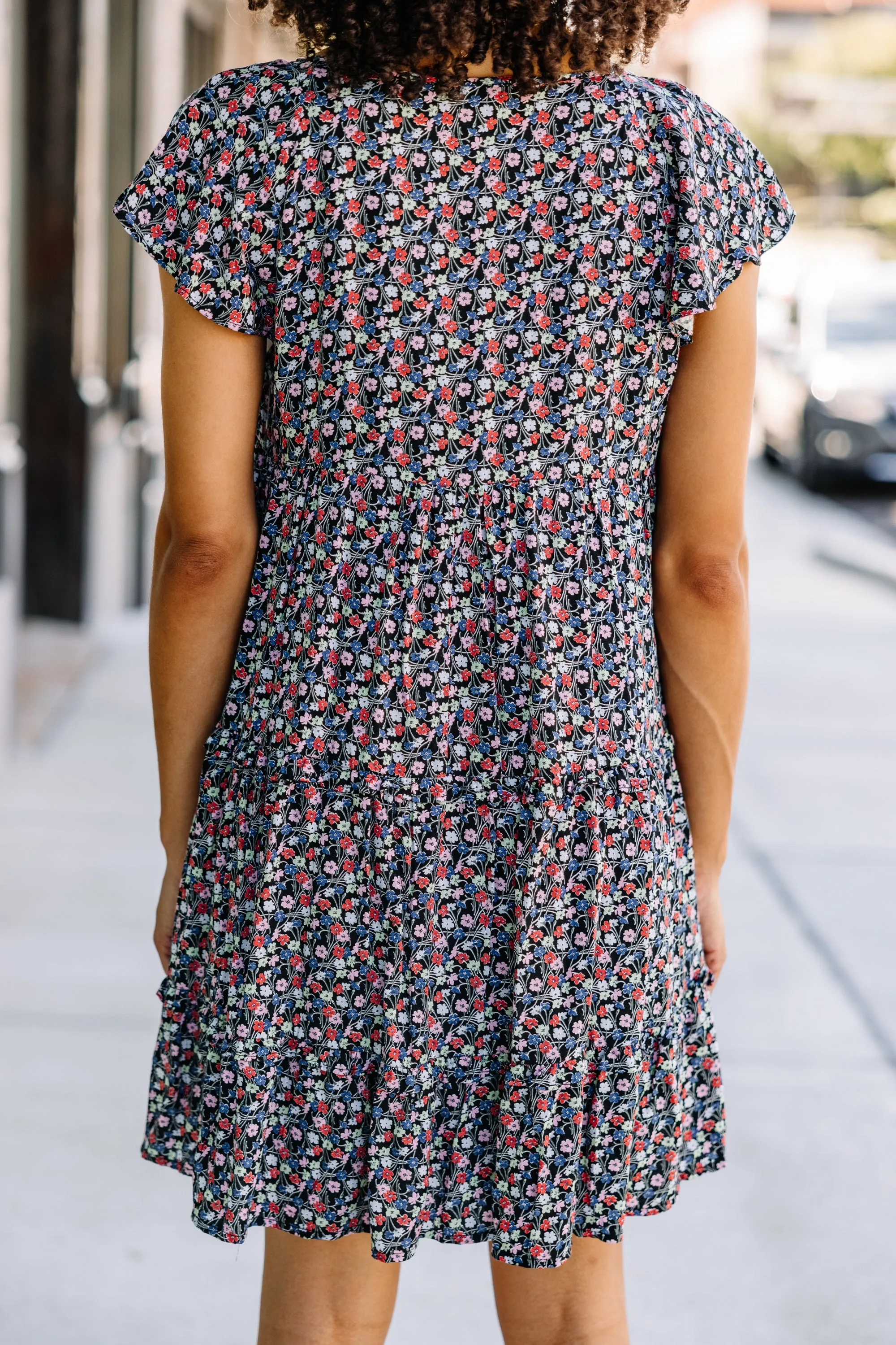 Ask Away Black Ditsy Floral Mini Dress