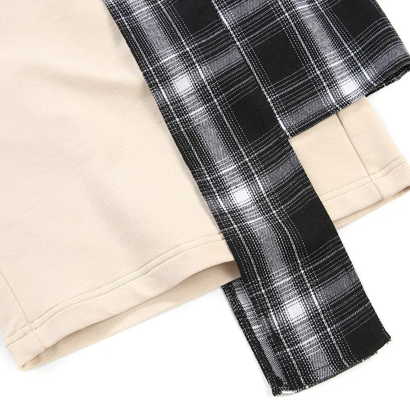 Asymmetric Color Block Plaid Print Casual Shorts