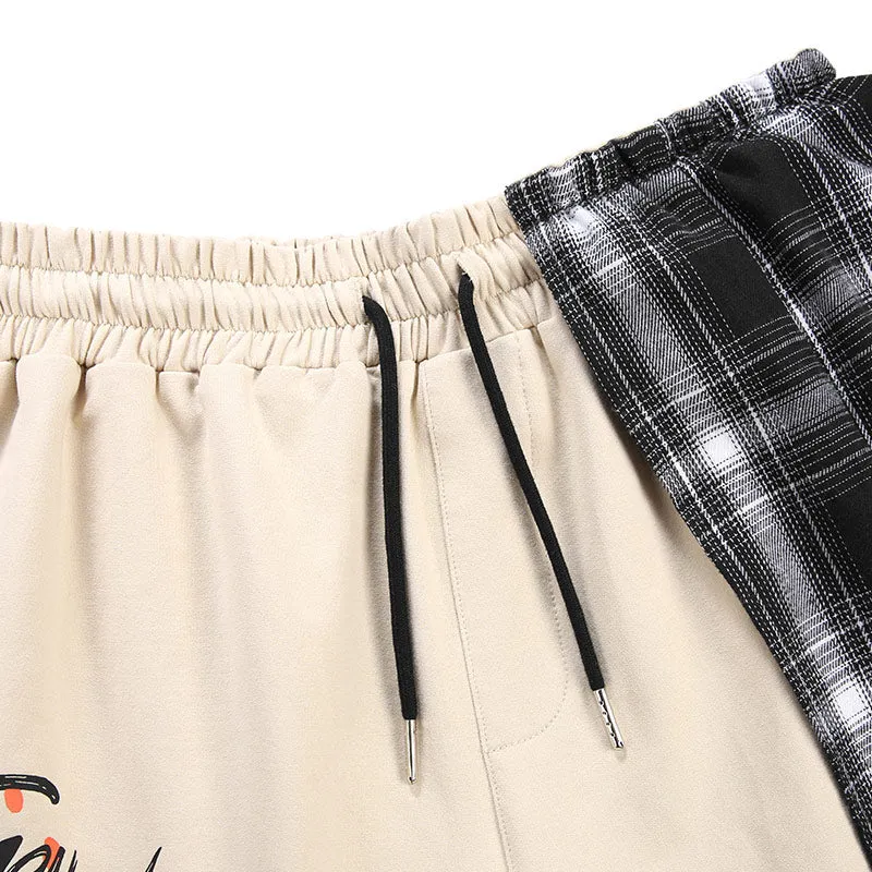 Asymmetric Color Block Plaid Print Casual Shorts