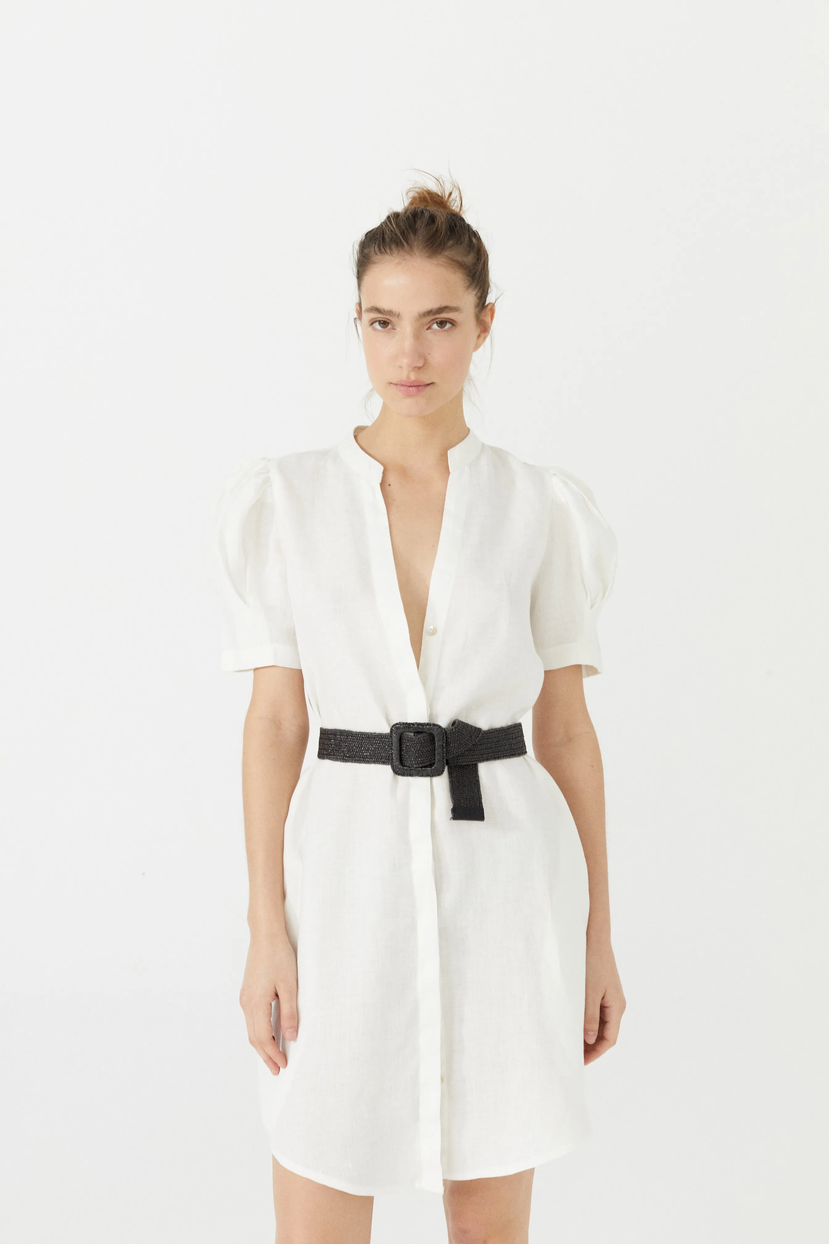 Athina Short Linen Dress - White