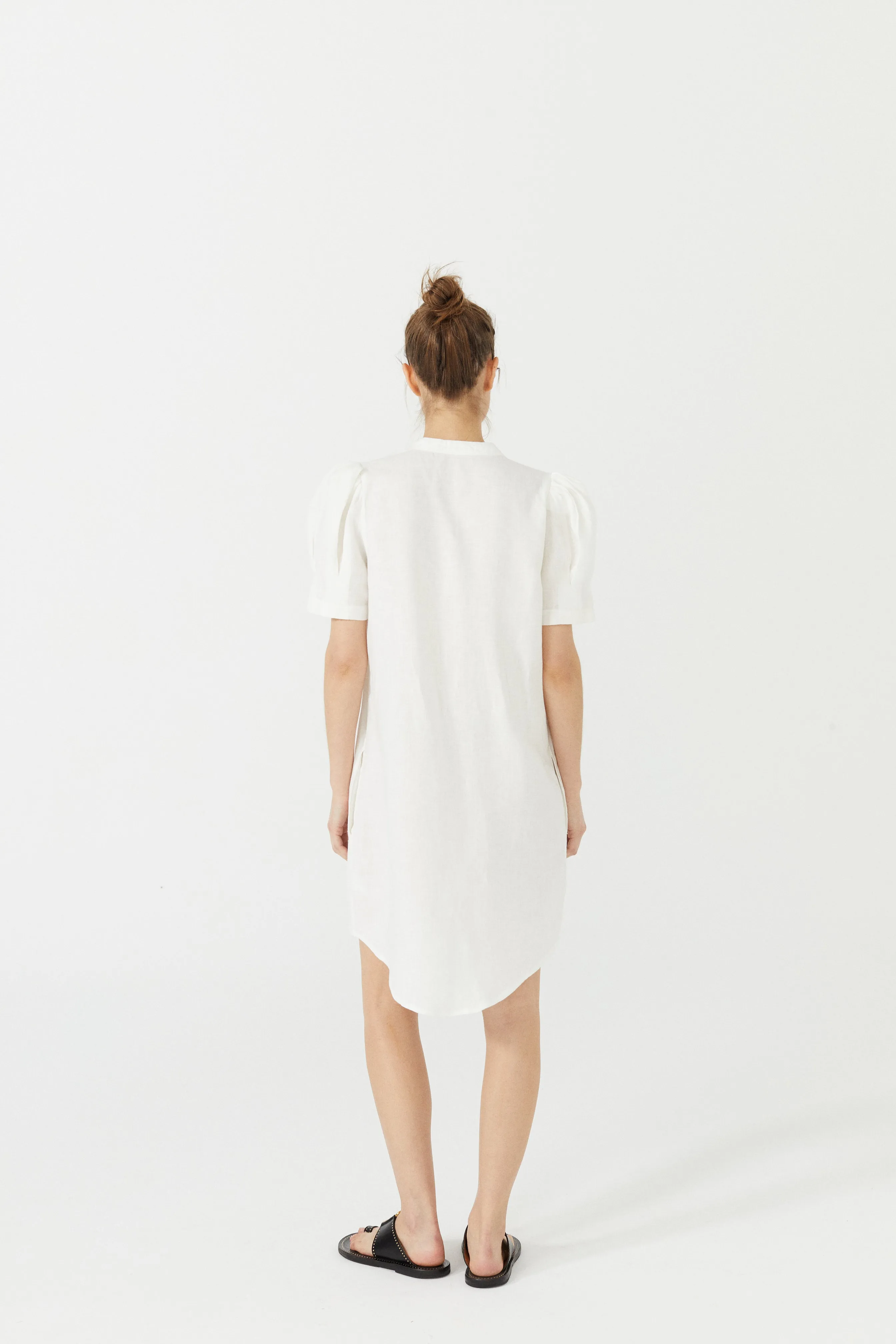 Athina Short Linen Dress - White