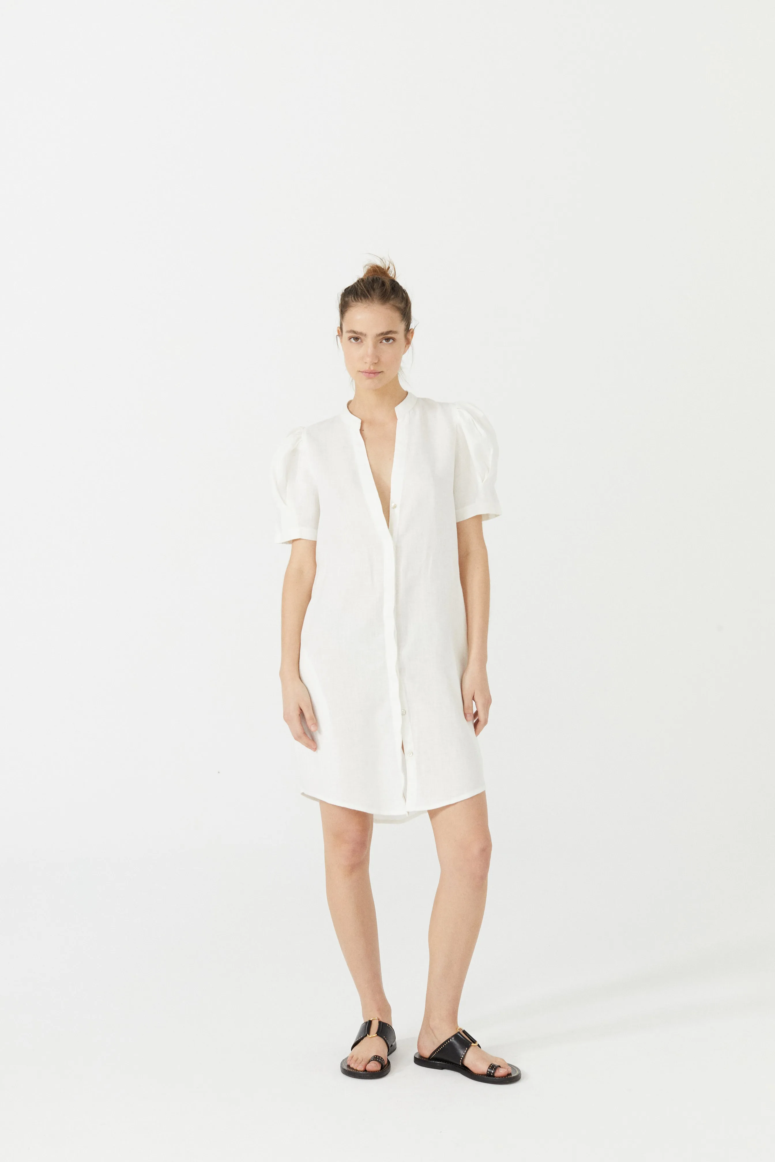 Athina Short Linen Dress - White