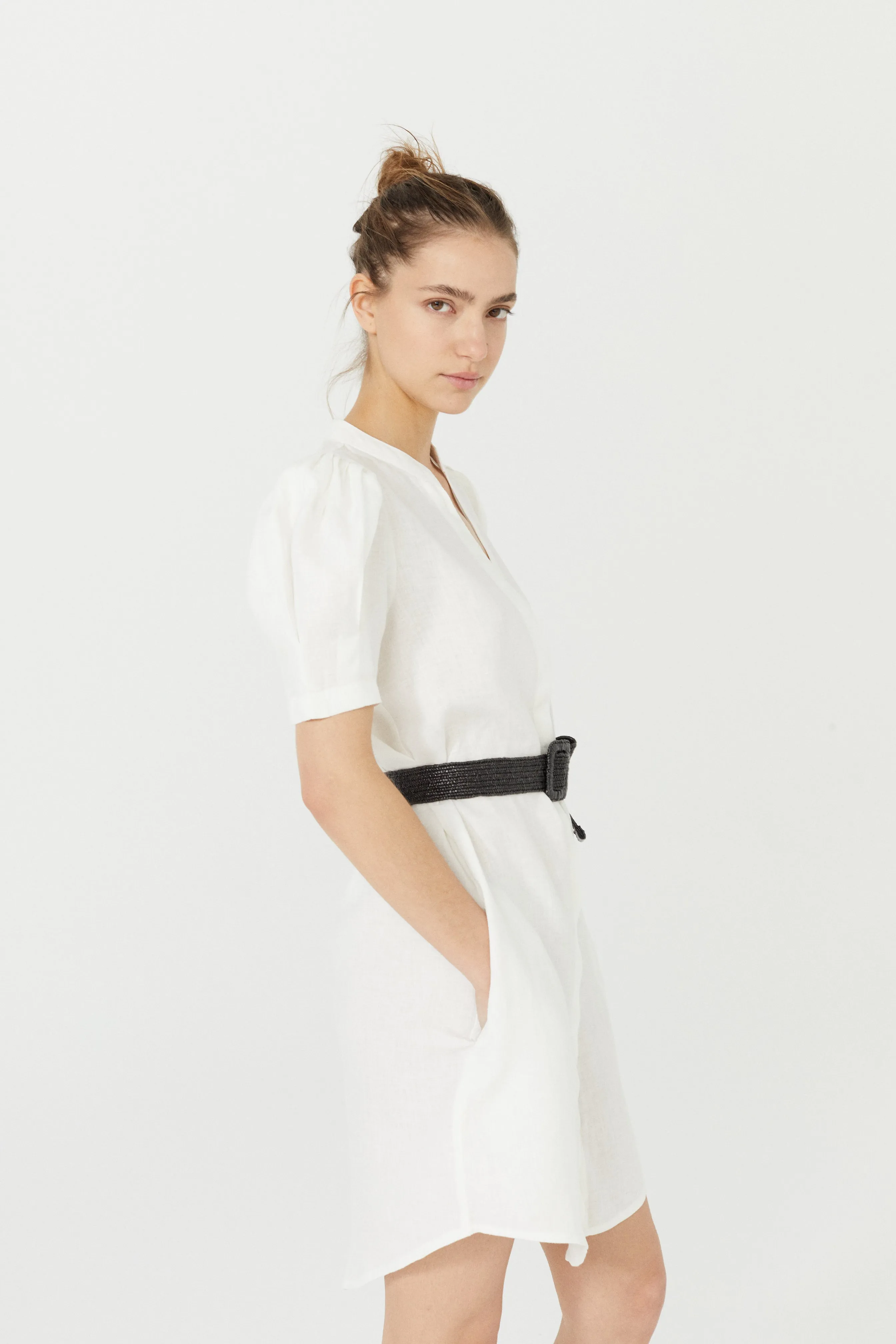 Athina Short Linen Dress - White