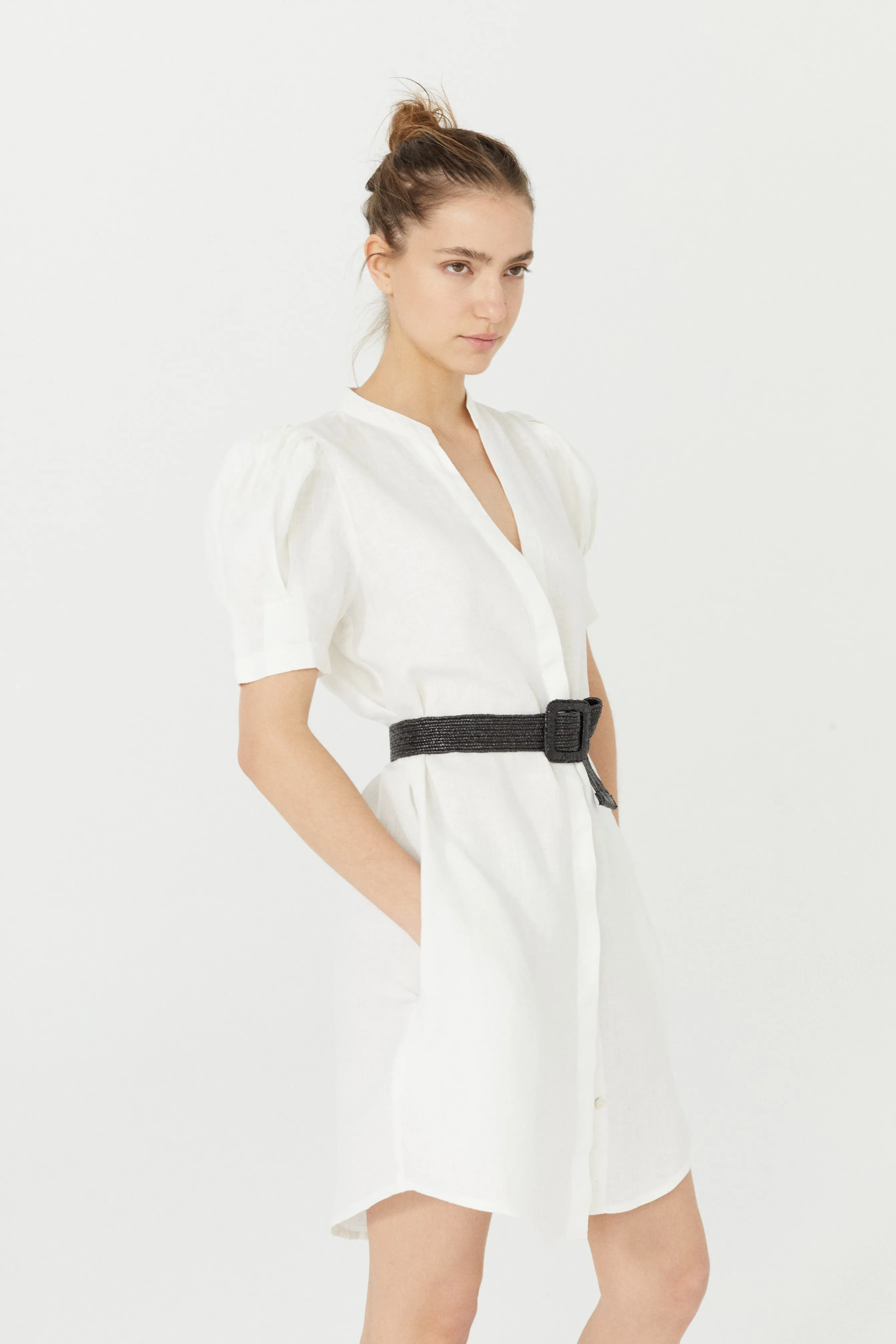 Athina Short Linen Dress - White