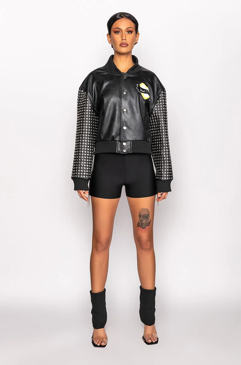 AZALEA WANG GOOD TIMES STUDDED ARM BOMBER