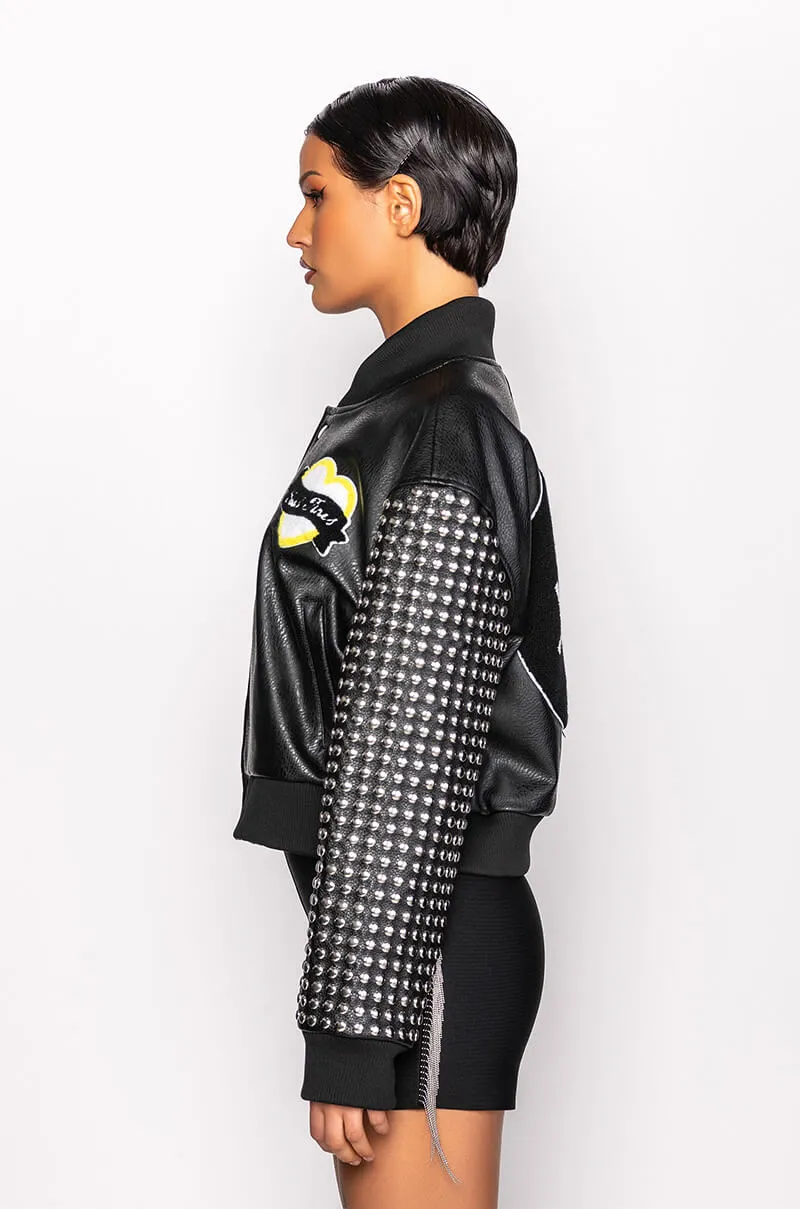 AZALEA WANG GOOD TIMES STUDDED ARM BOMBER