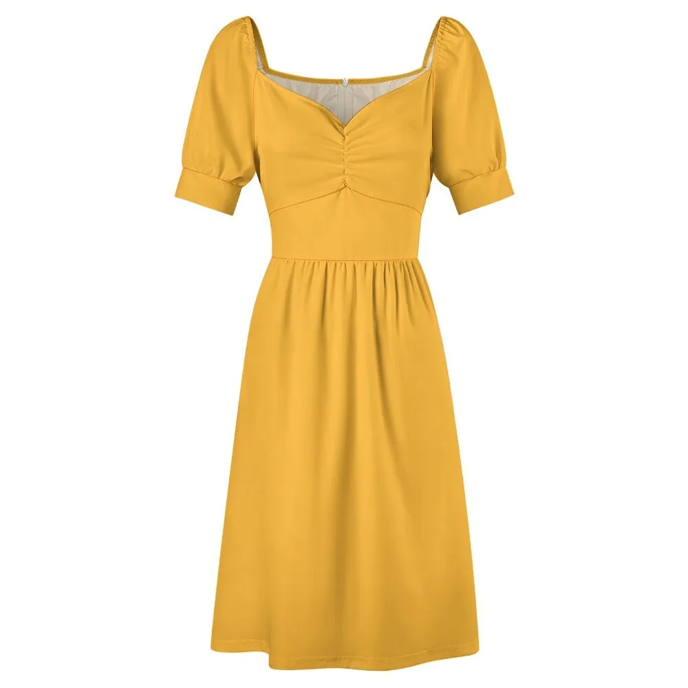 Babydoll Dress, Mustard Yellow Dress, Retro Dress, Vintage Style Dress, Puff Sleeve Dress, Aline Dress, Summer Dress, Plus Size