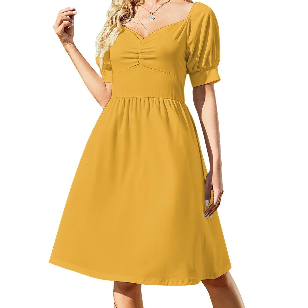 Babydoll Dress, Mustard Yellow Dress, Retro Dress, Vintage Style Dress, Puff Sleeve Dress, Aline Dress, Summer Dress, Plus Size