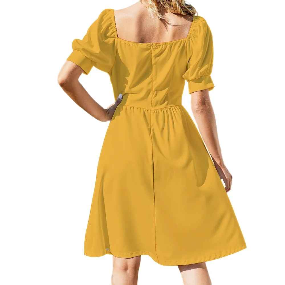 Babydoll Dress, Mustard Yellow Dress, Retro Dress, Vintage Style Dress, Puff Sleeve Dress, Aline Dress, Summer Dress, Plus Size