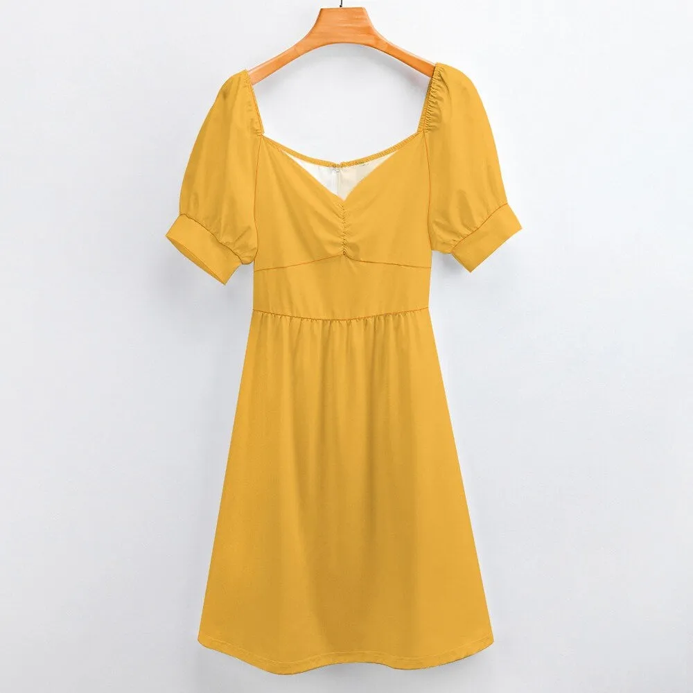 Babydoll Dress, Mustard Yellow Dress, Retro Dress, Vintage Style Dress, Puff Sleeve Dress, Aline Dress, Summer Dress, Plus Size