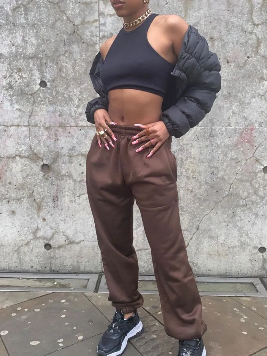 Barbara Oversized Fleeced Joggers In Brown