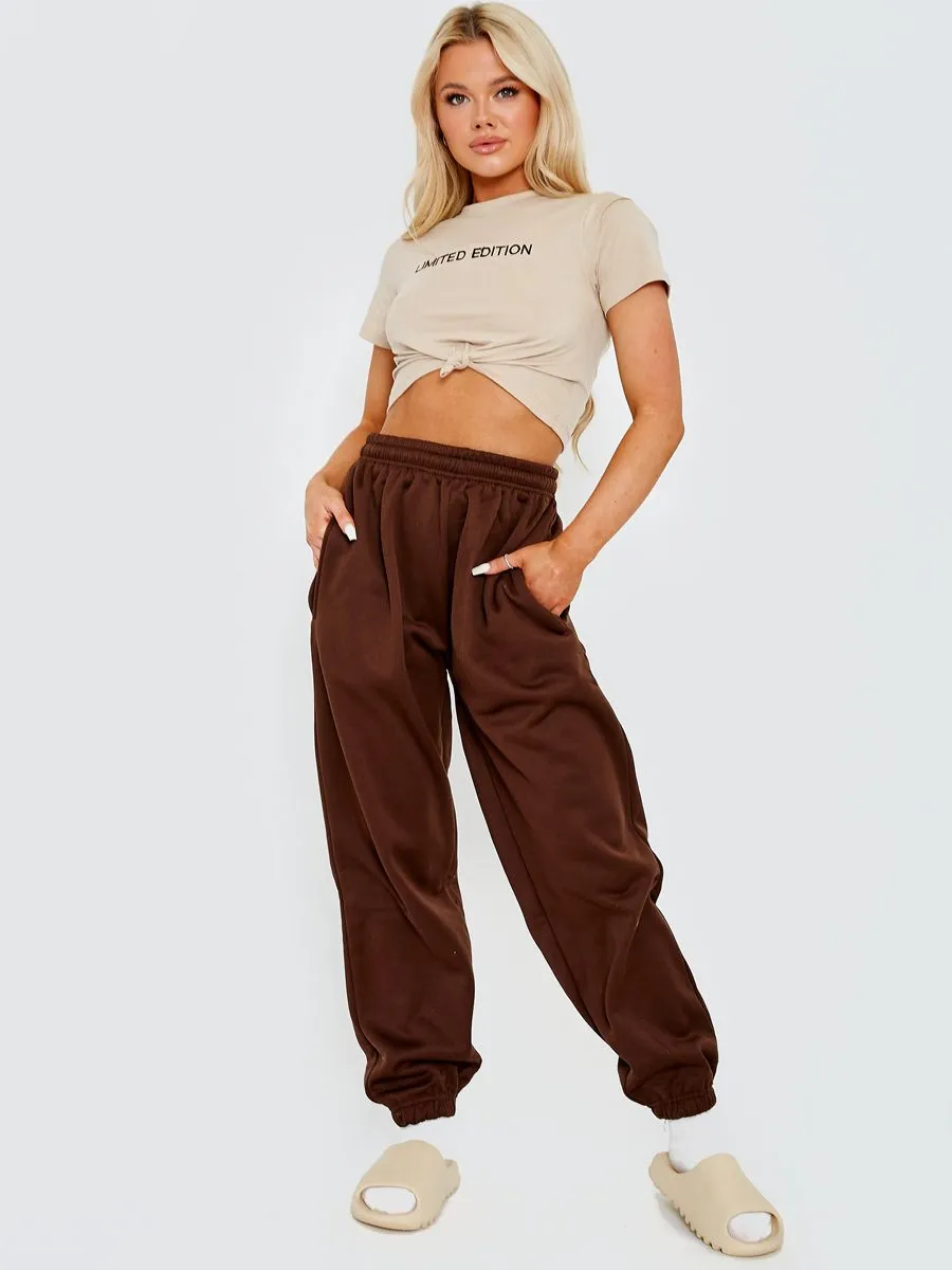 Barbara Oversized Fleeced Joggers In Brown