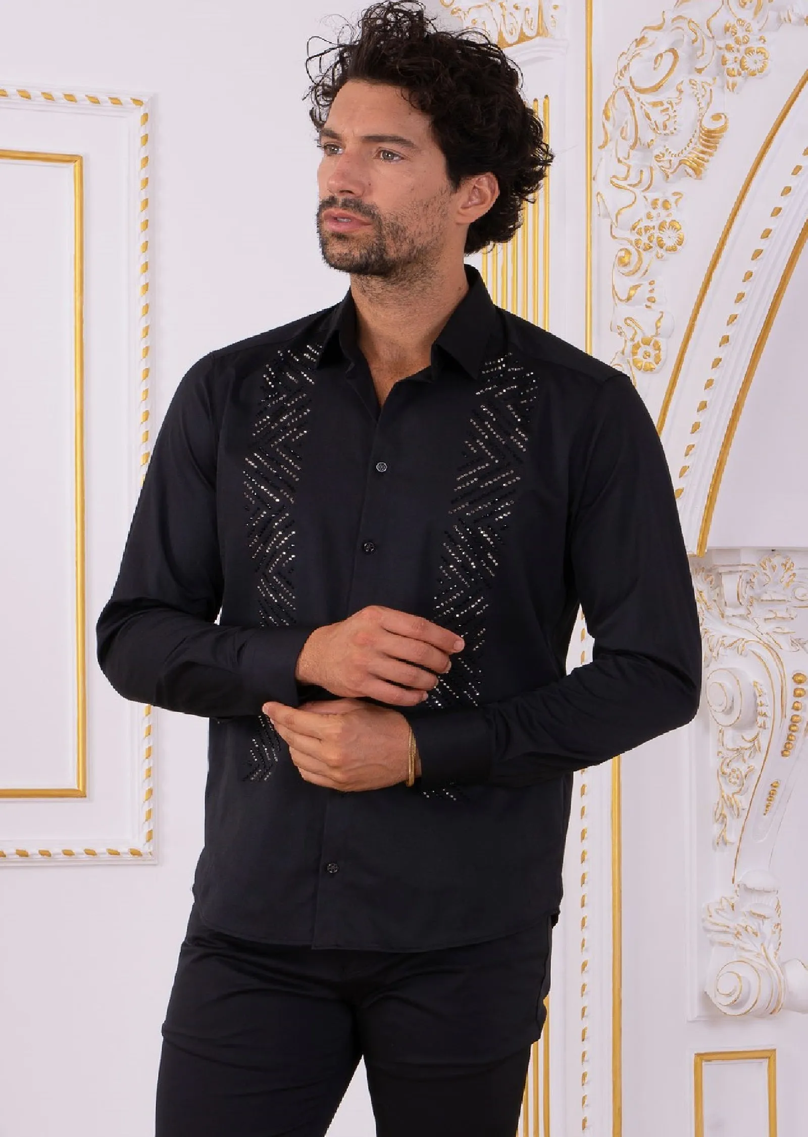 Black "Front Panel" Rhinestone Shirt