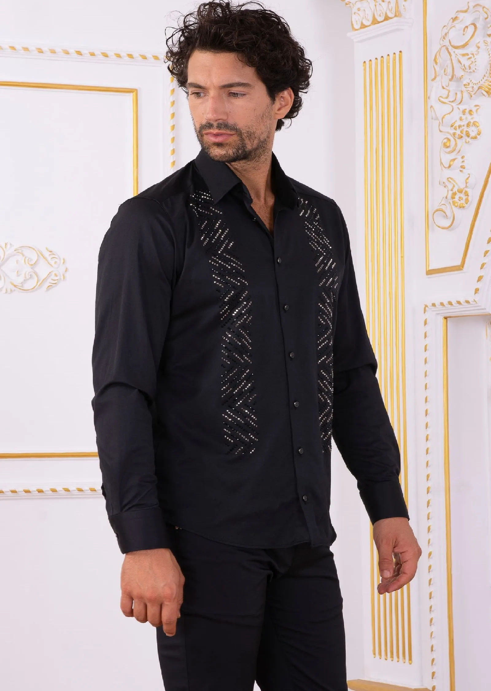 Black "Front Panel" Rhinestone Shirt