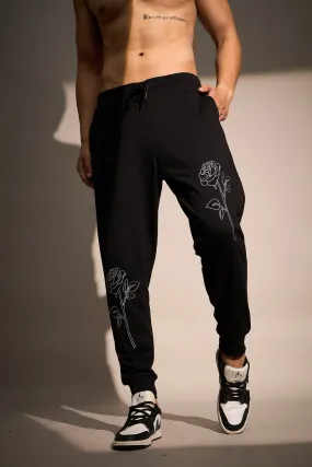 Black Rose Embroidered Relaxed Fit Joggers