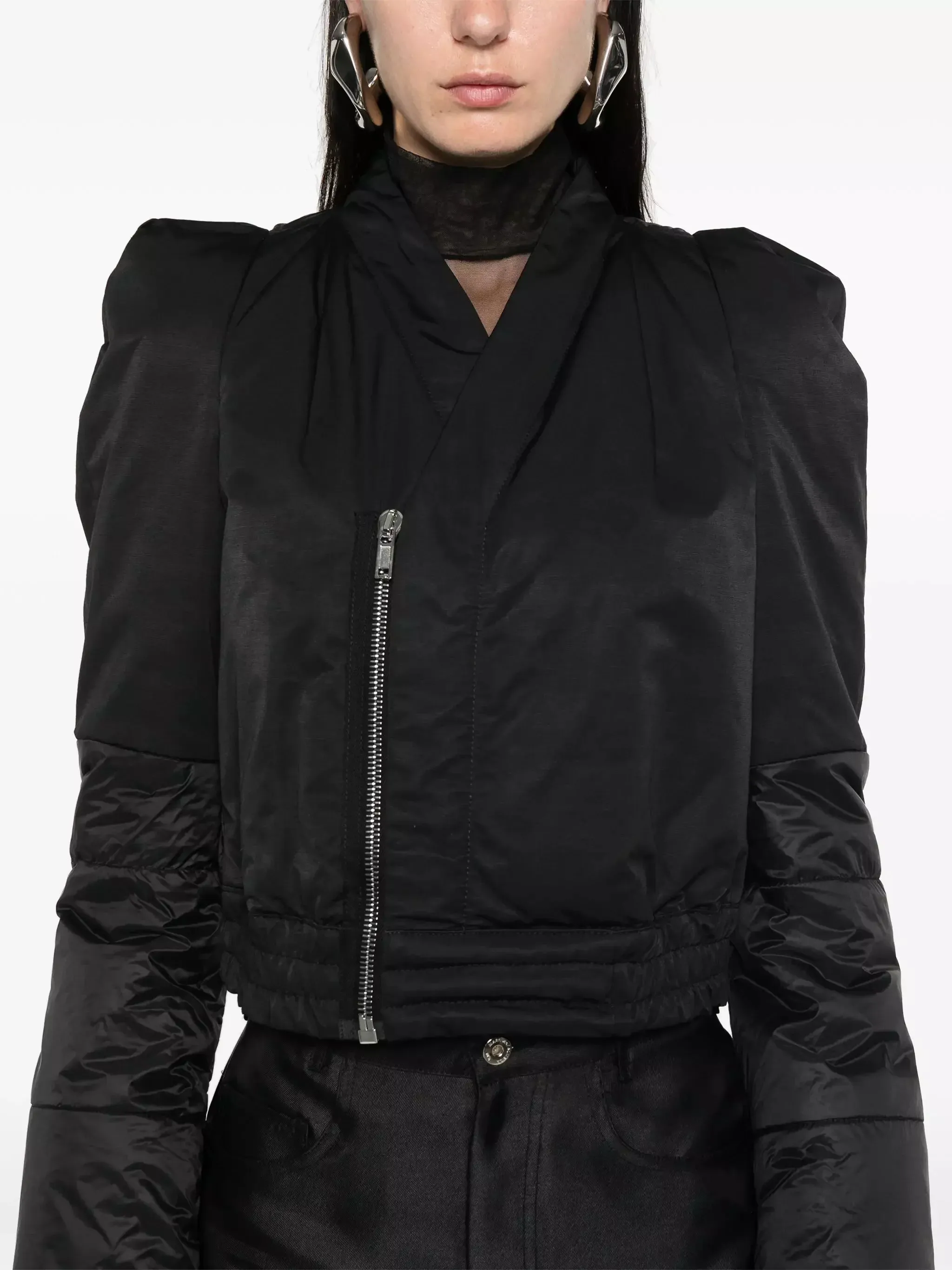 Black Sculptured Padded Bomber Jacket