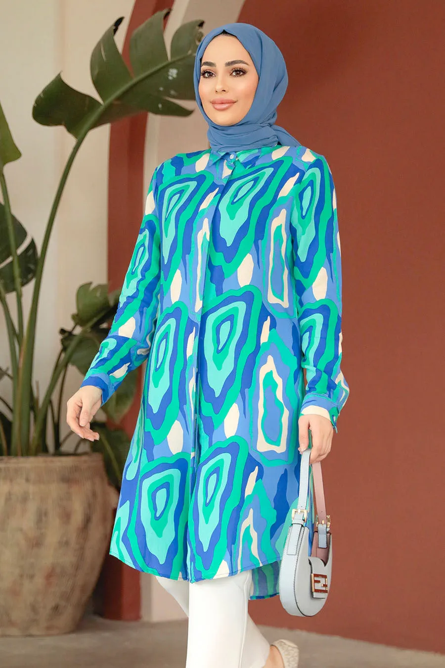 Blue Print Tunic Top