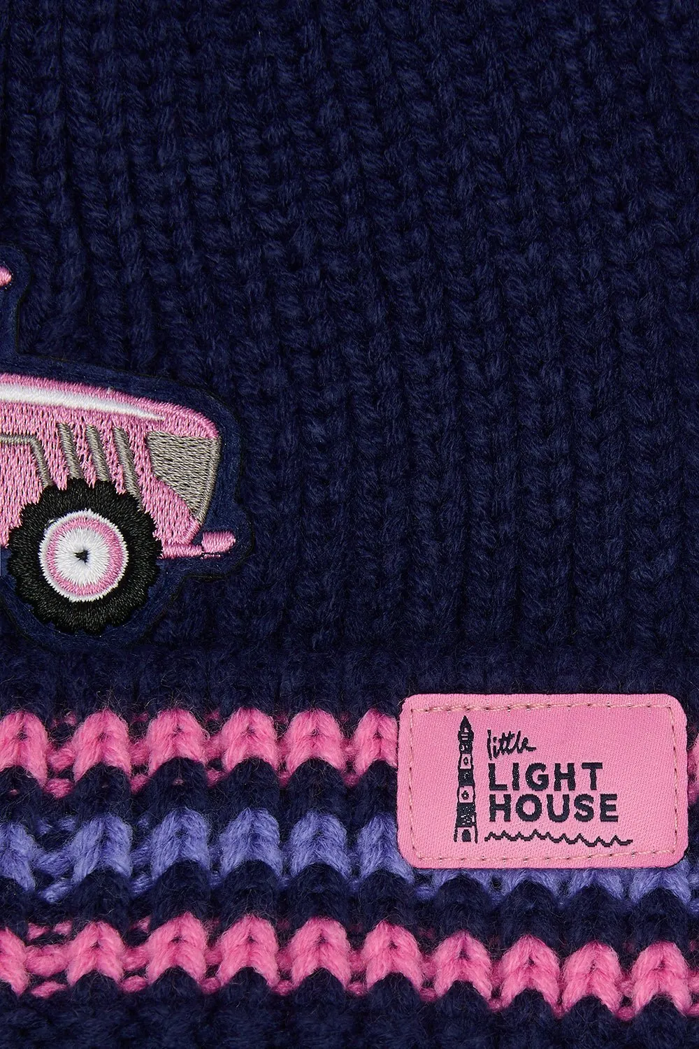 Bobbie Bobble Hat - Pink Tractor Striped