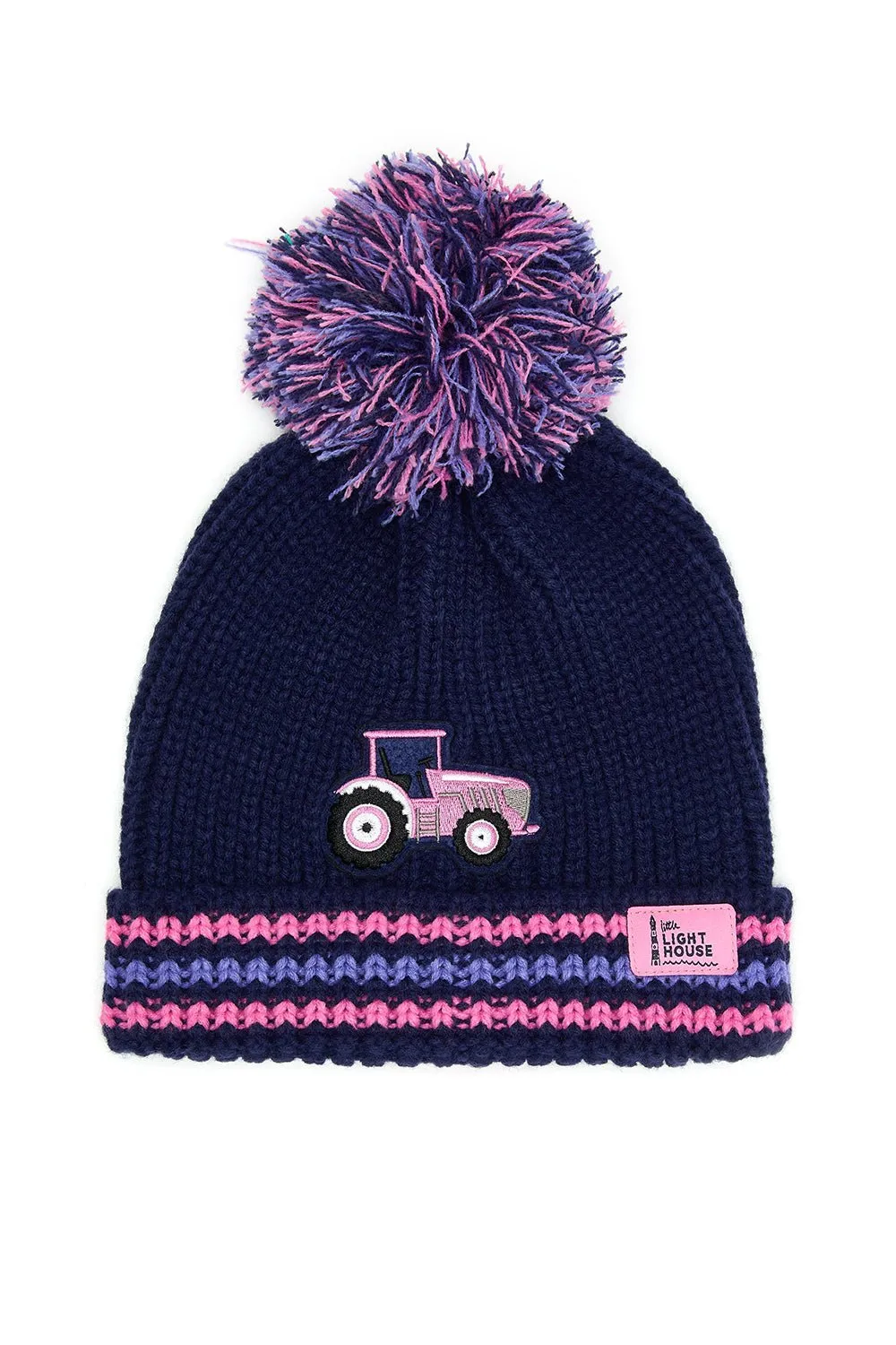 Bobbie Bobble Hat - Pink Tractor Striped