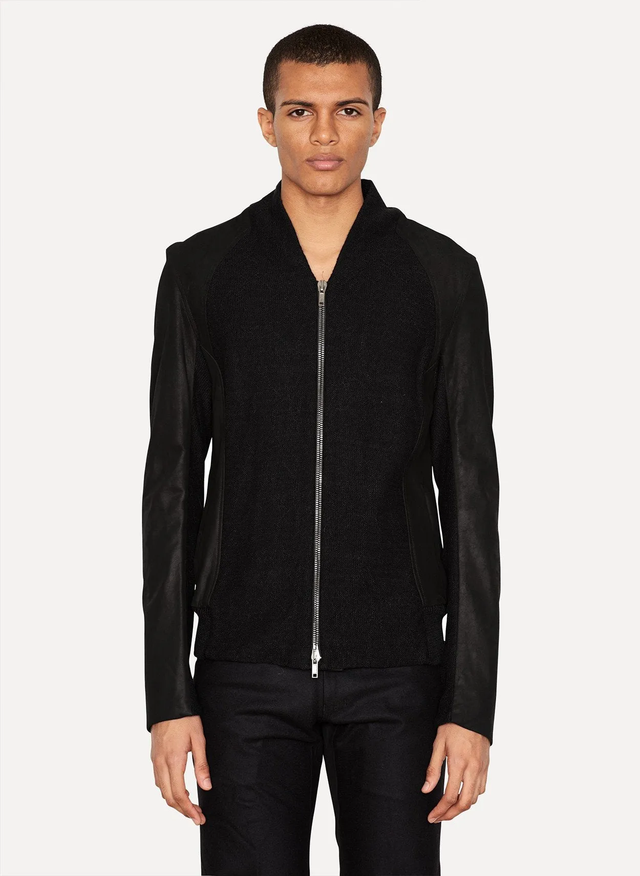 Boga Lambskin Knit Trim Blouson Jacket