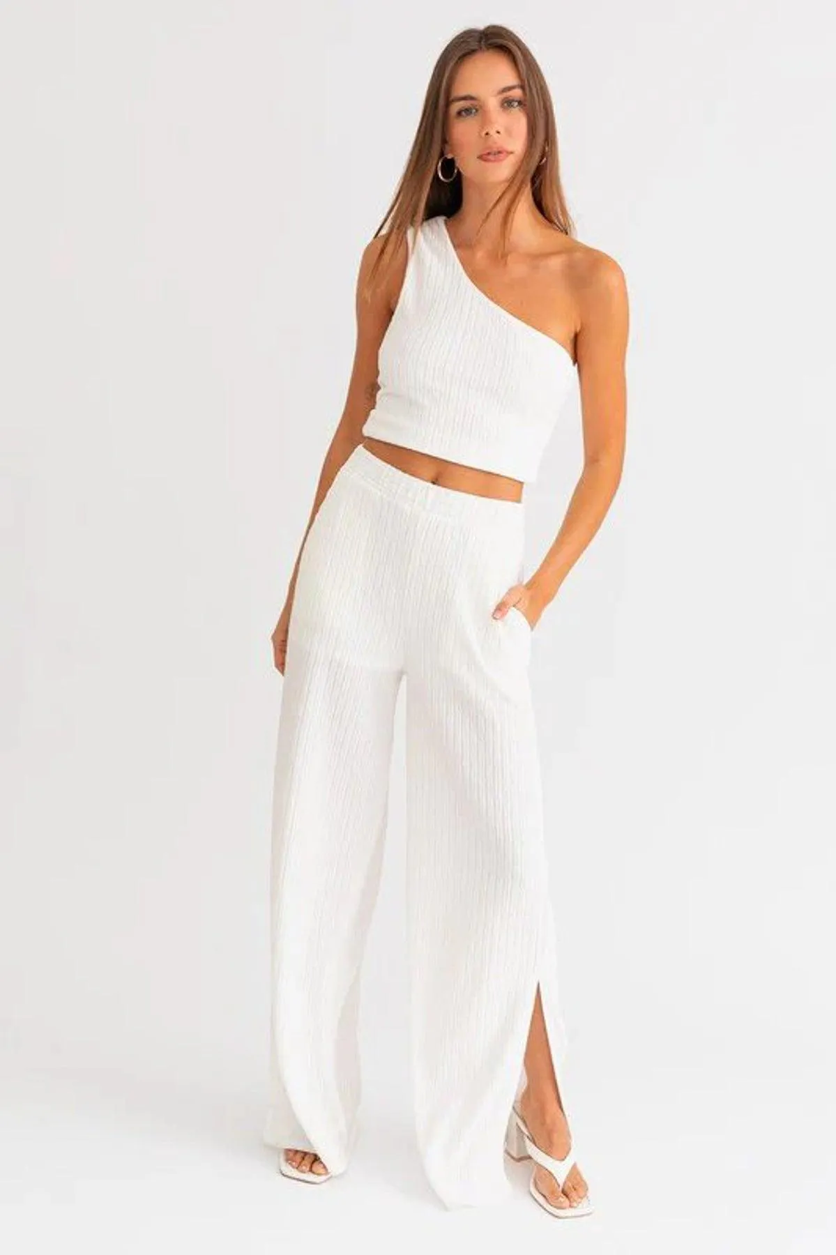 Boho Crinkle Wide Leg Slit Pants