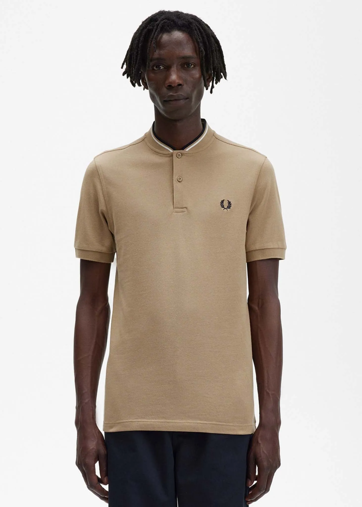 Bomber collar polo shirt - warm stone