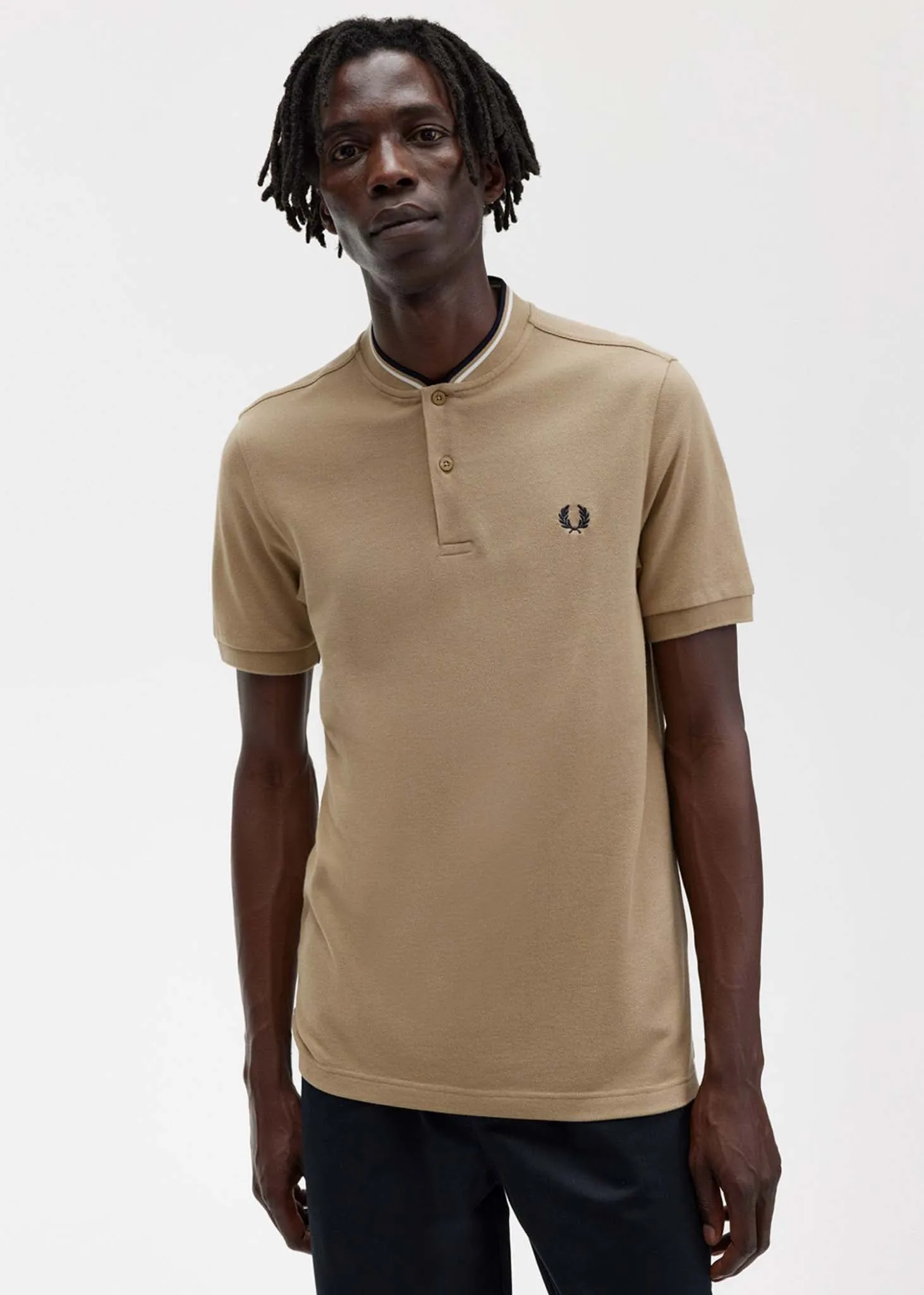 Bomber collar polo shirt - warm stone