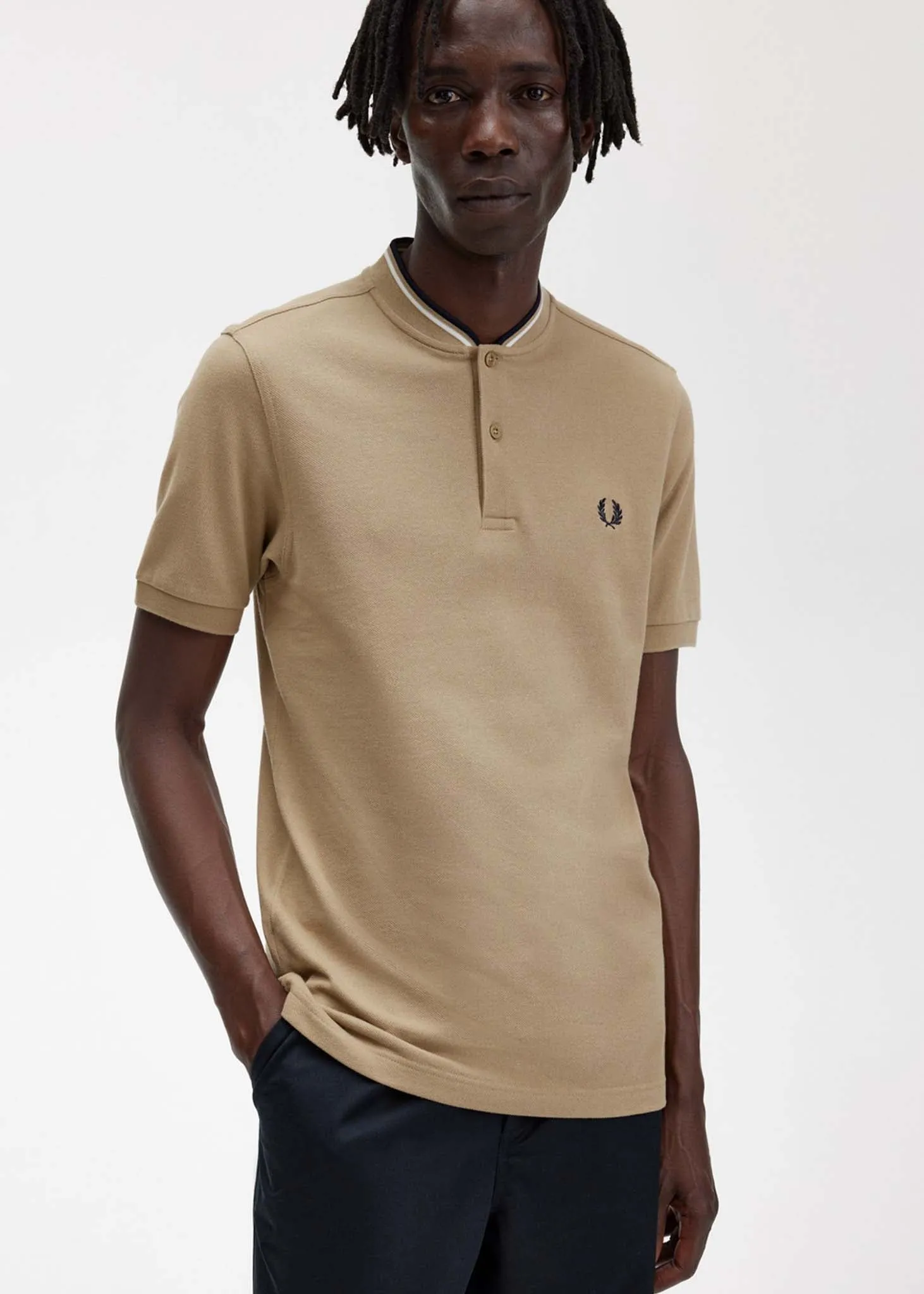 Bomber collar polo shirt - warm stone