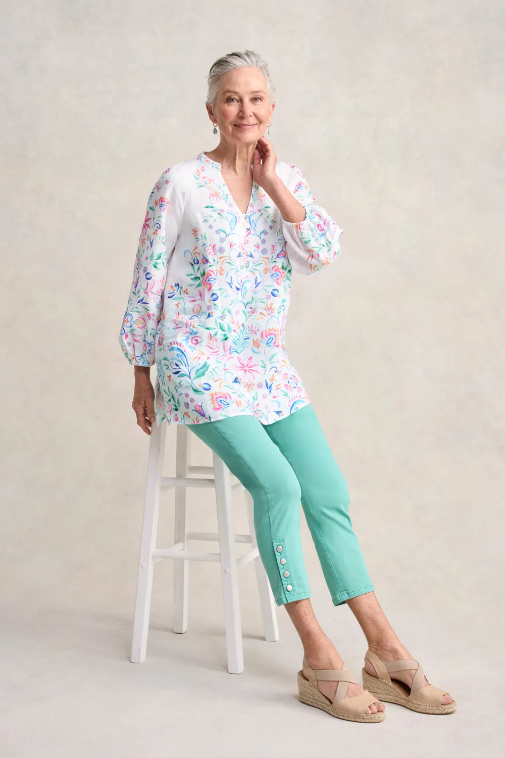 Border Print French Linen Tunic