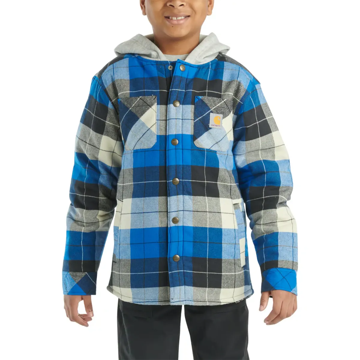 Boys' Long-Sleeve Flannel Snap-Front Hooded Shirt Jacket CP8584