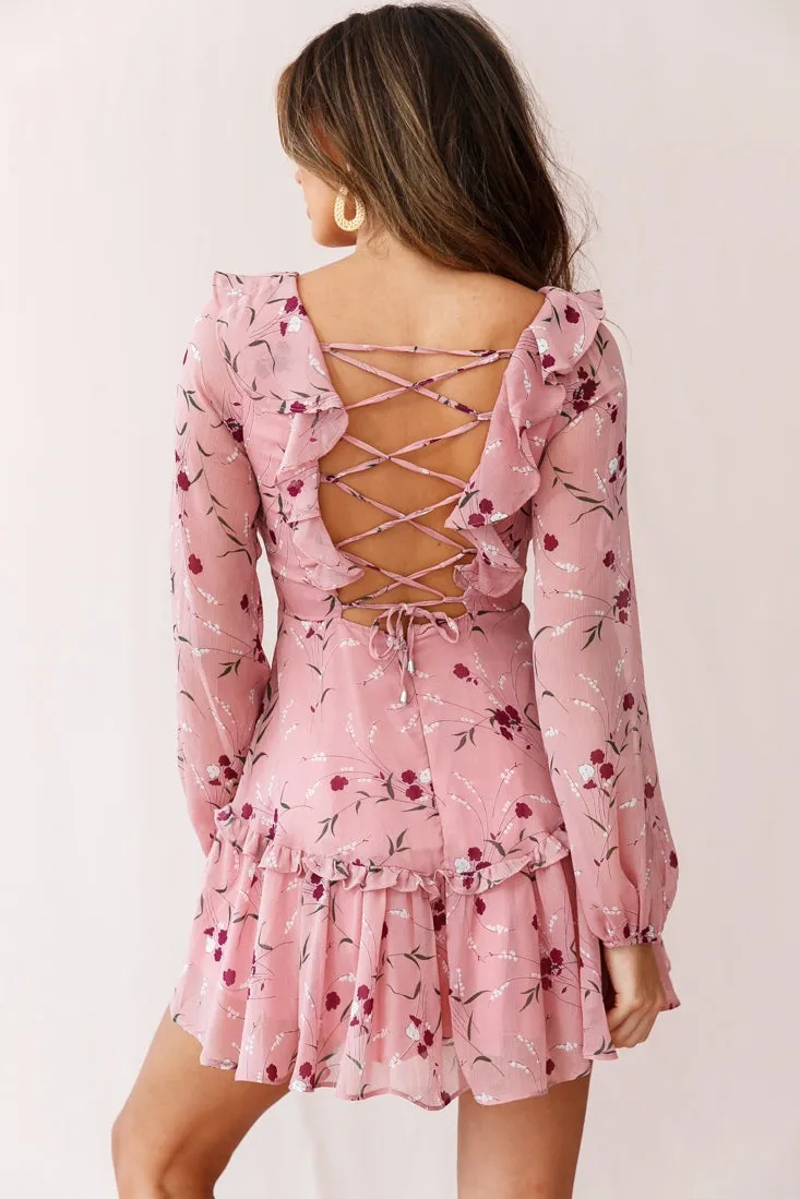 Brentwood Lace Up Babydoll Dress Rose