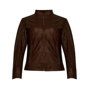 Brown Casual Leather Jacket for Women