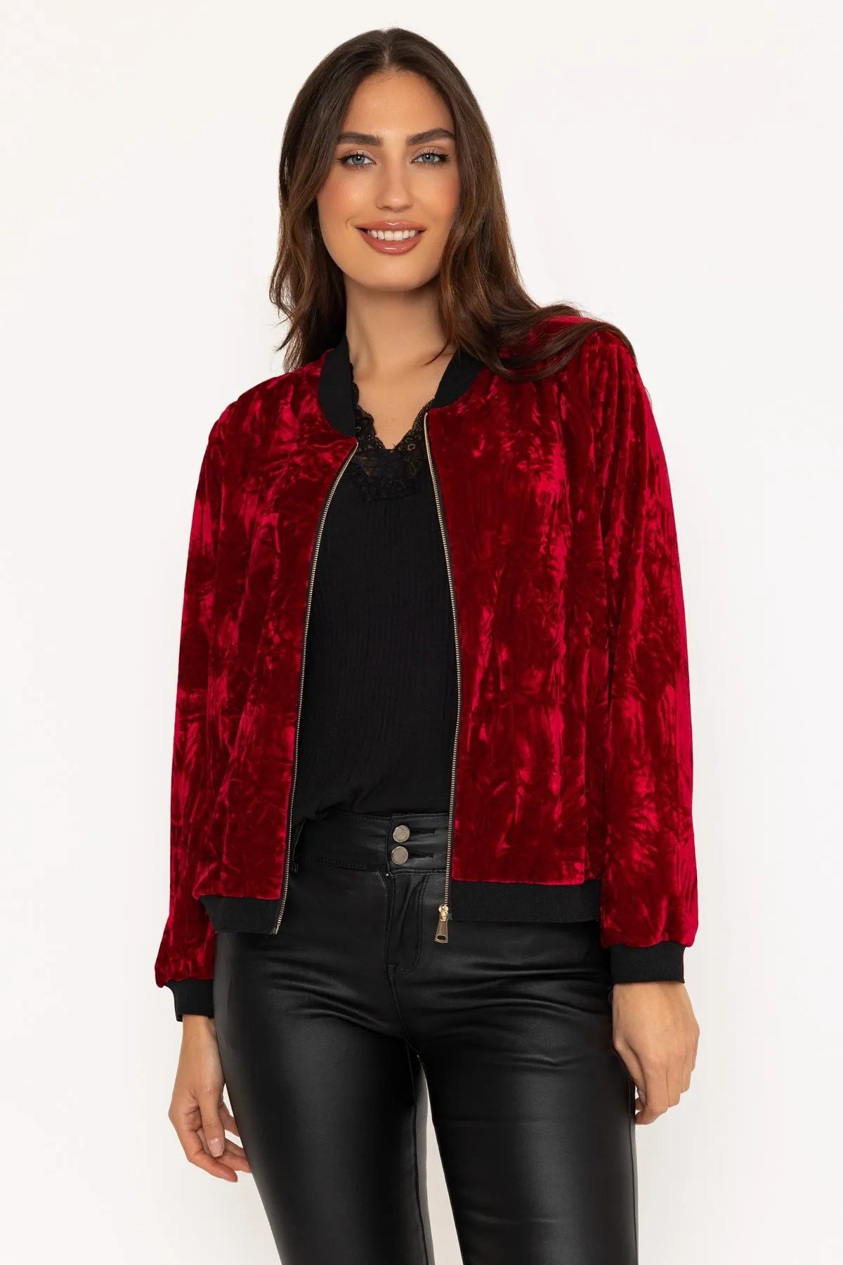 Burgundy Velour Bomber Jacket