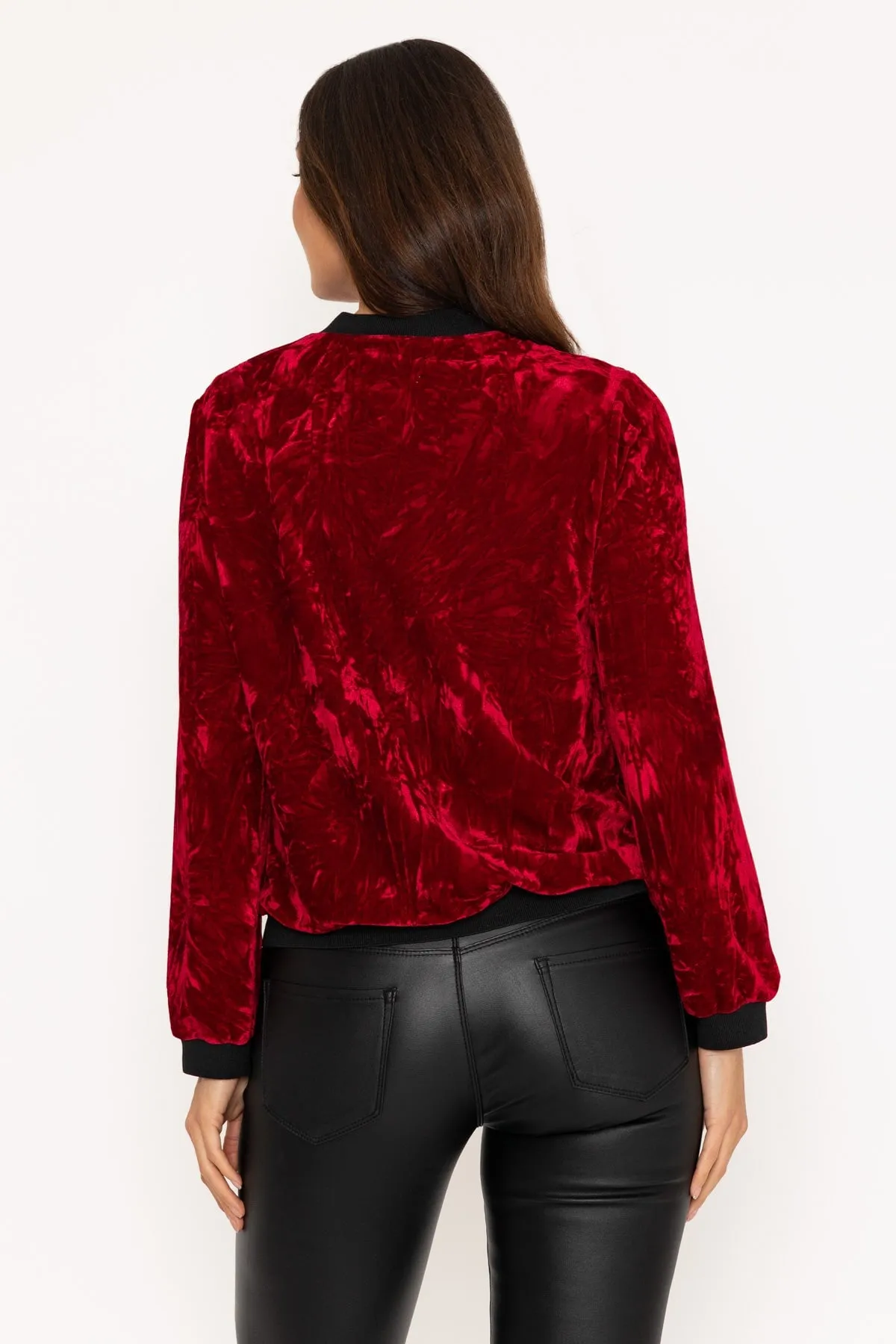 Burgundy Velour Bomber Jacket