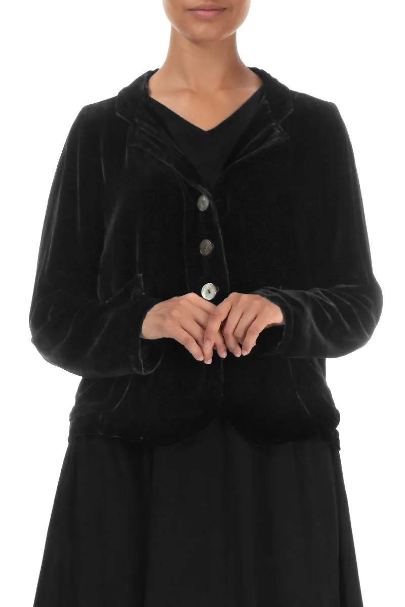 Buttoned Black Silk Velvet Jacket